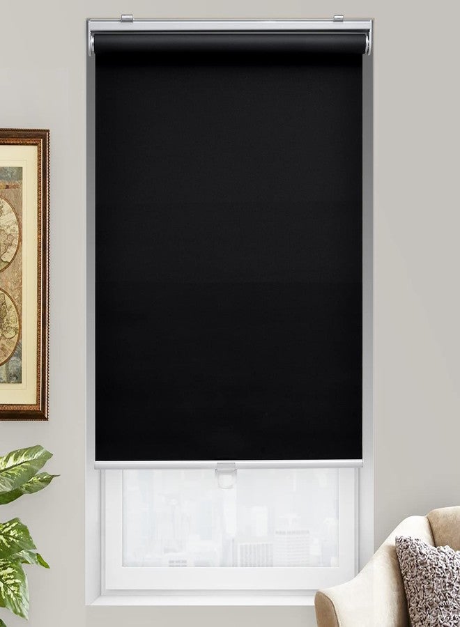 AOSKY Cordless Roller Shades Blackout Blinds for Windows Room Darkening Rolled Up Shades with Spring System, UV Protection Window Shades Door Blinds for Home and Office (23" W x 72" H, Black) - Image 2